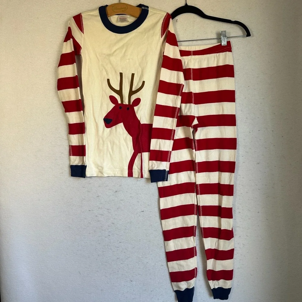 Hanna Andersson Pajama set sz 12 red white reindeer top bottom Christmas holiday